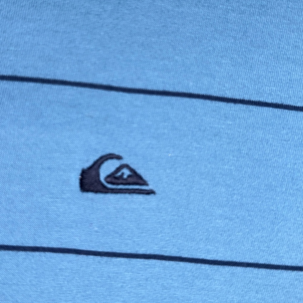 Quiksilver Men’s Polo Shirt Large Blue Striped Short Sleeve Surf Skate Casual - Picture 7 of 10